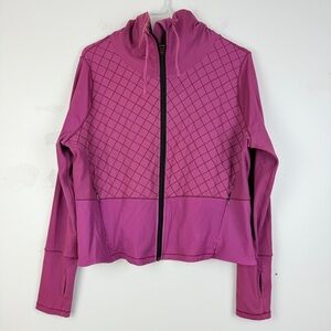 CALIA Quilted Hybrid Zip Jacket in Berry Pink Funnel Neck & Thumbholes